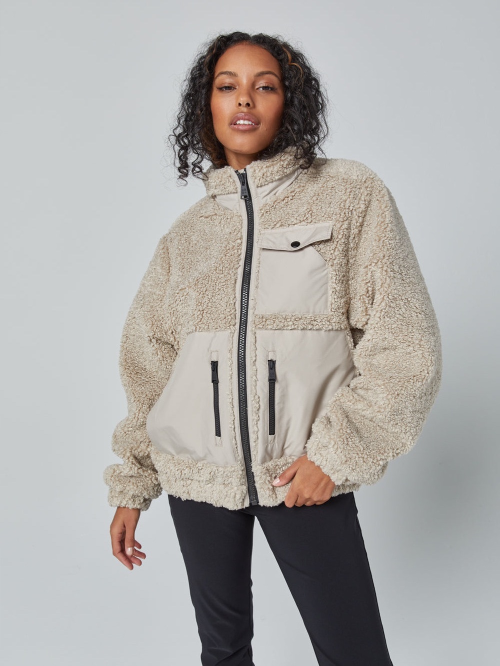 Alp N Rock Women’s Shearling Cozy Tan Sherpa Zip-Up Jacket